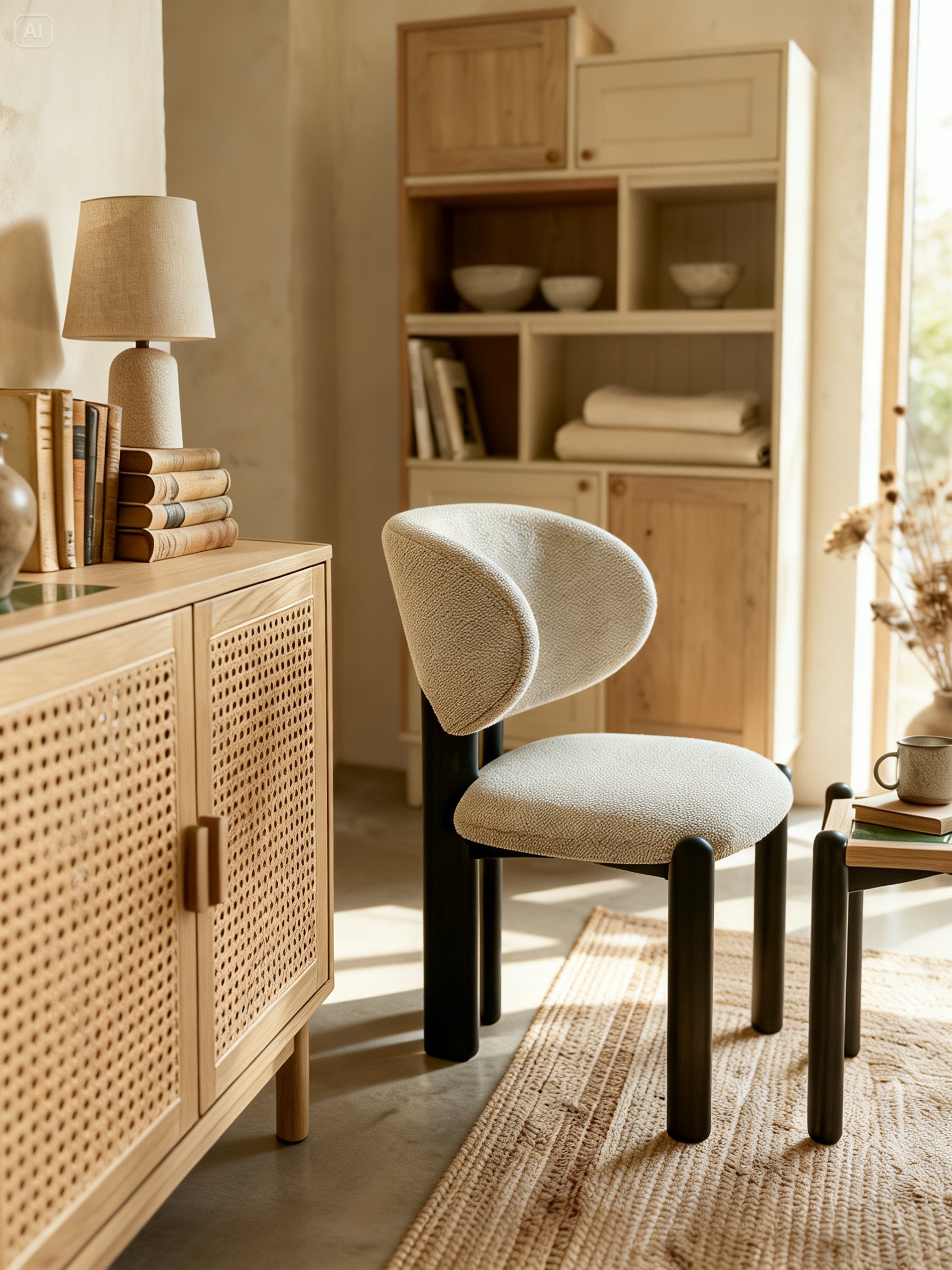 GIMMA Designer Sculptural Ash Wood Upholstered Dining Chair