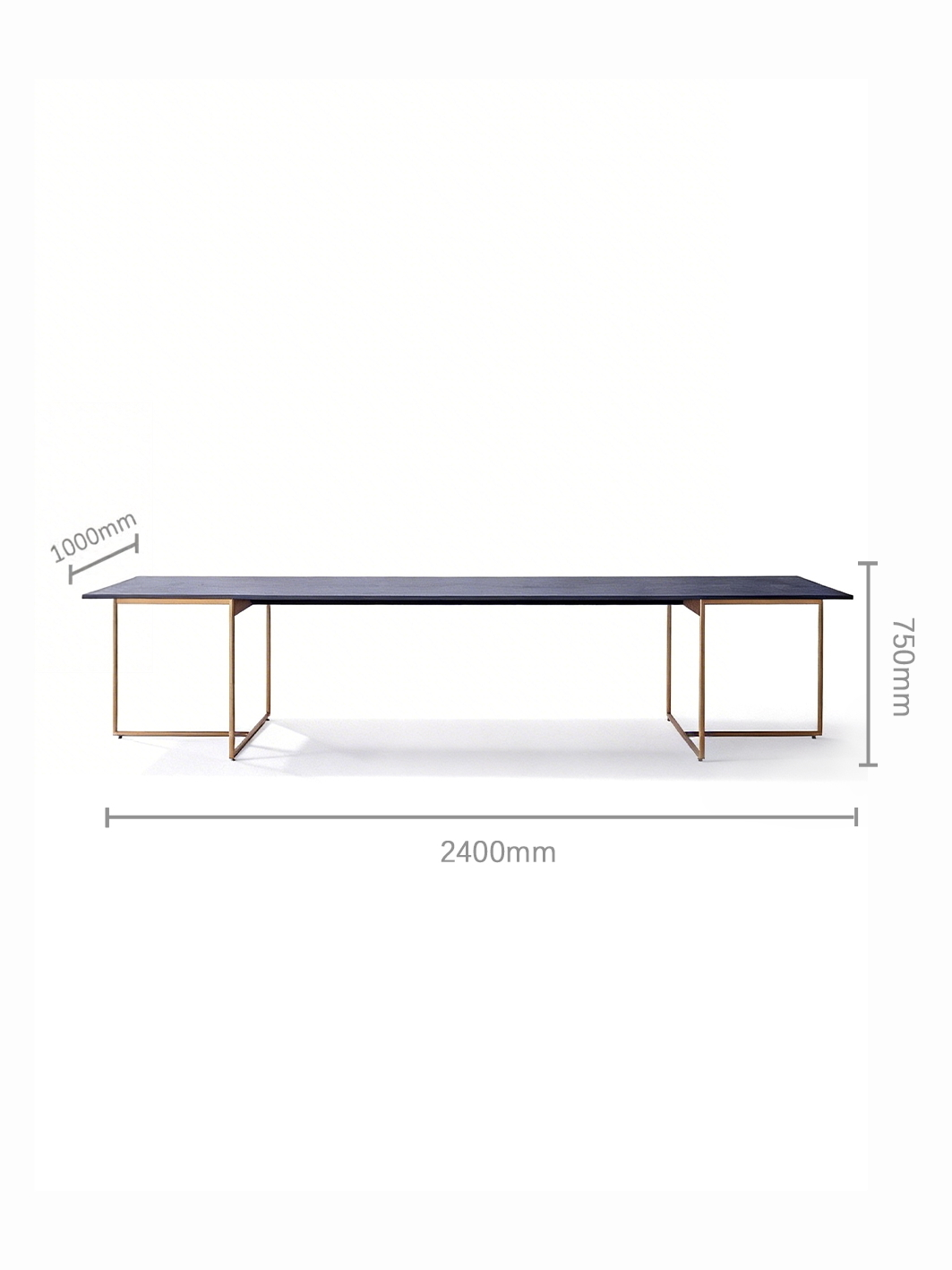 CASSA Wood Veneer Dining Table in Navy with Titanium Gold Legs