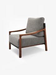 Black Walnut Fabric Accent Chair with Saddle Leather Wrap