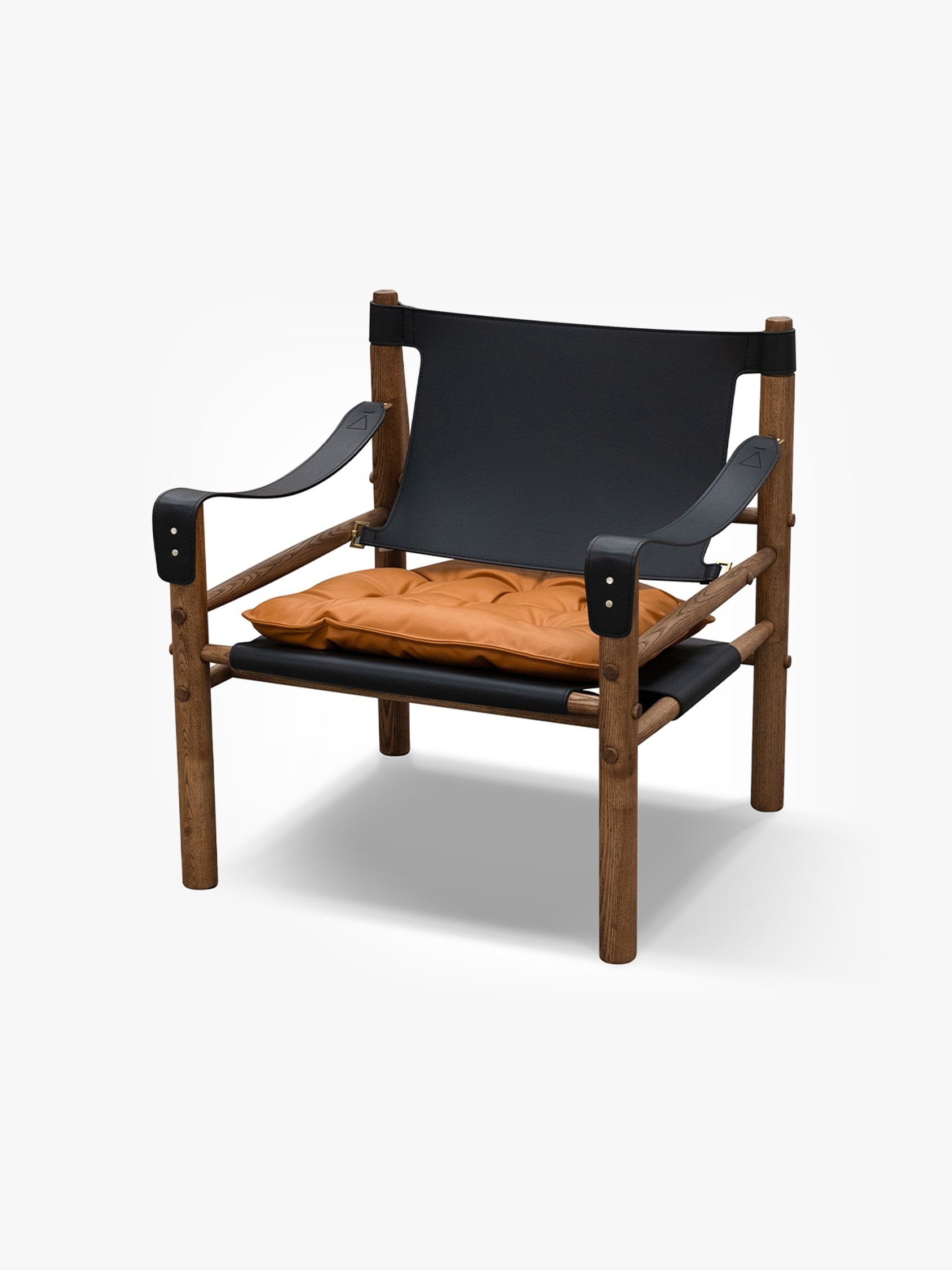 SIRIO Solid Ash & Saddle Leather Safari Lounge Chair