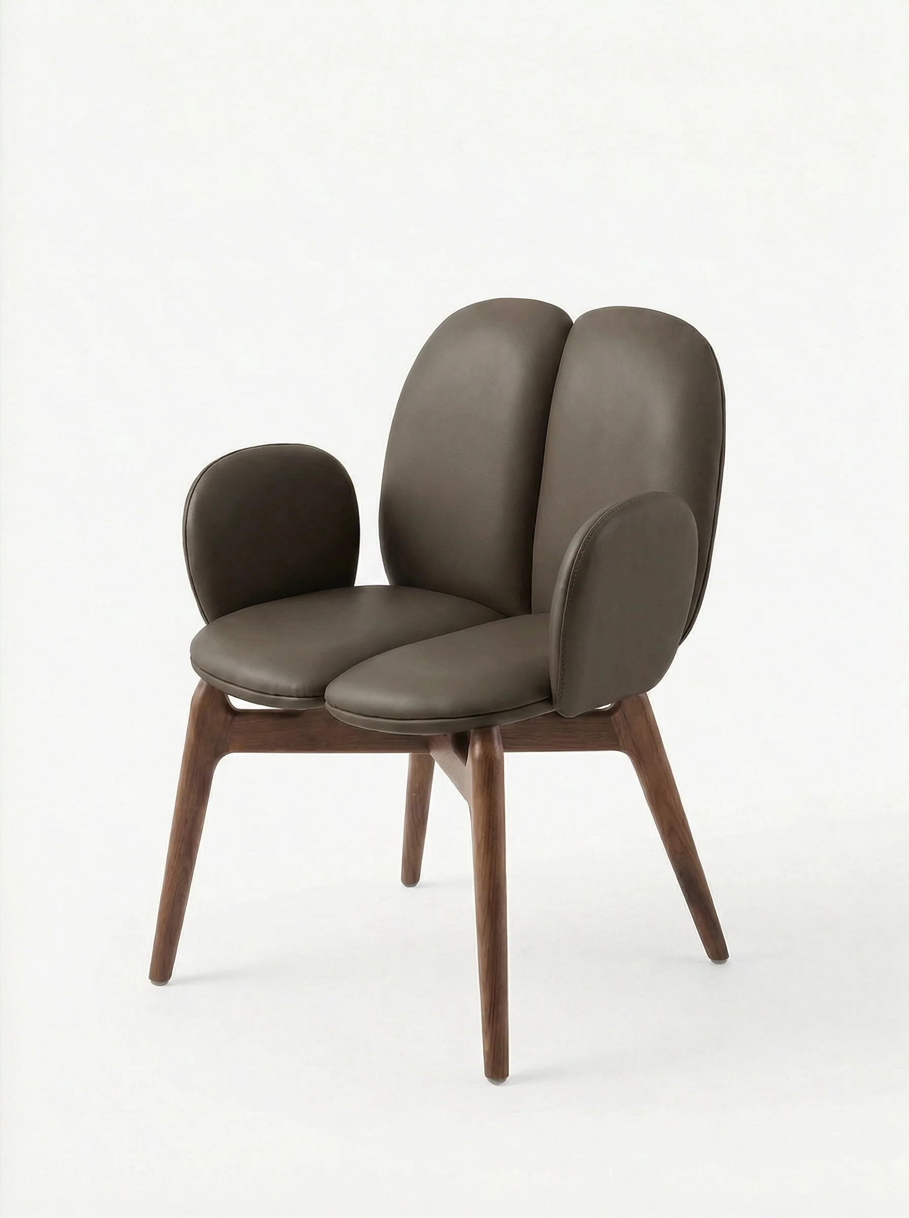 NOCE Designer Walnut Vegan Leather Dining Chair with Armrests