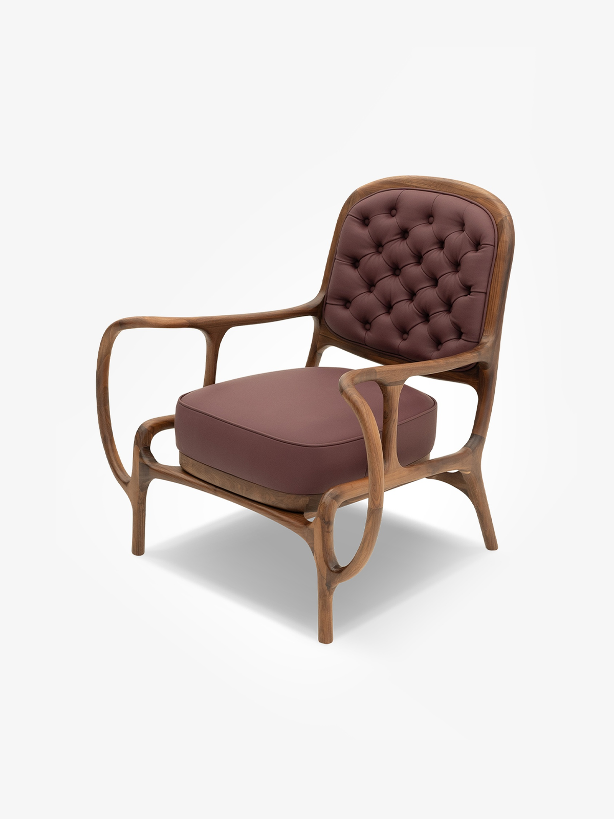 HYMN Solid Black Walnut & Quilted Leather Lounge Chair