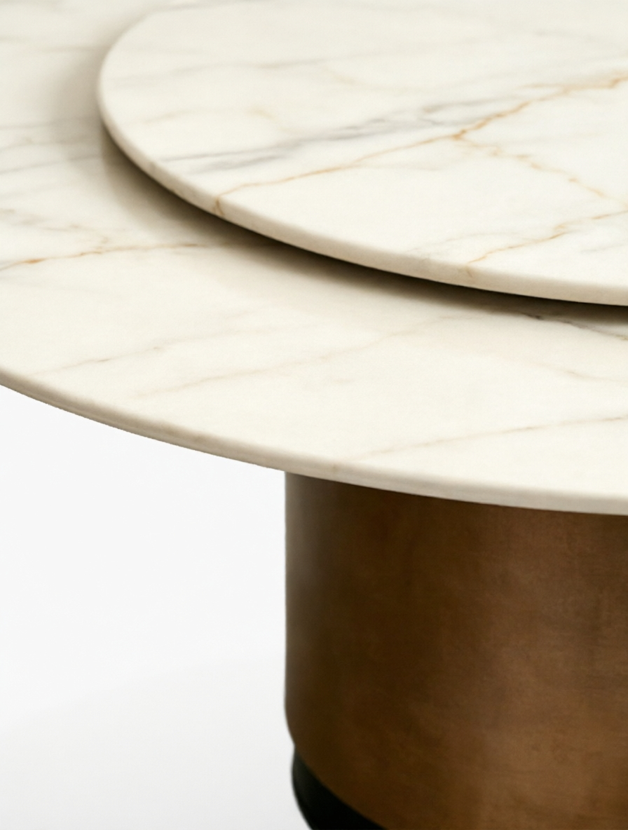 LUMINA Royal White Jade Marble Round Dining Table with Lazy Susan