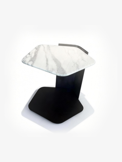 ALBA Snow White Marble Side Table with Black Titanium Base
